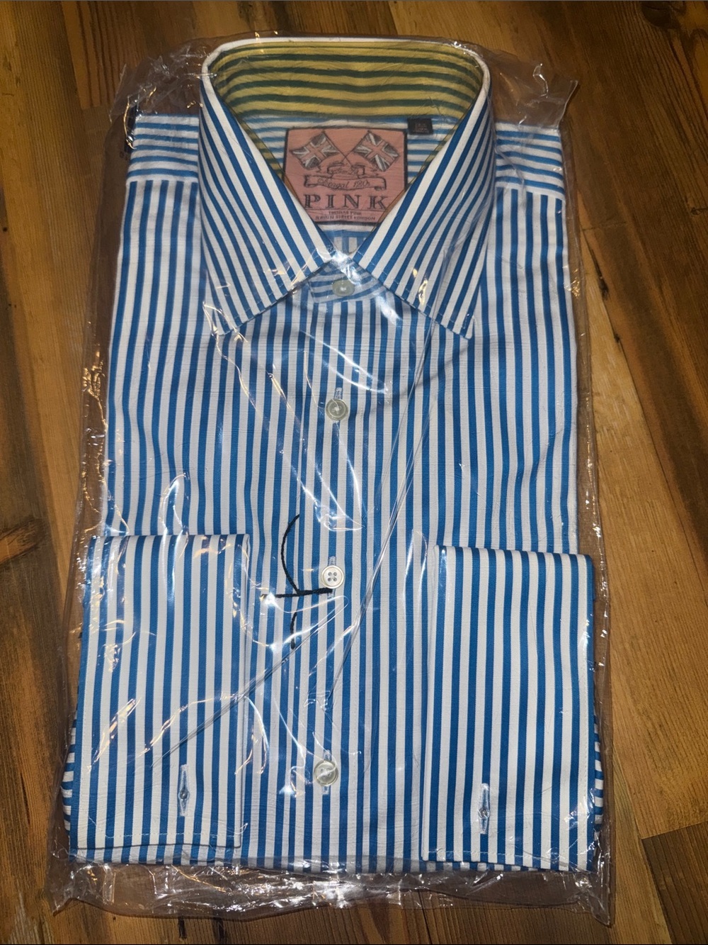 Thomas Pink Blue and White Striped Dress Shirt